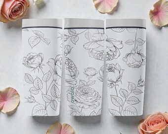 Graverad rosenträdgårdsblommig Owala SmoothSip Slider isolerad kaffekopp i rostfritt stål – Elegant botanisk blommugg
