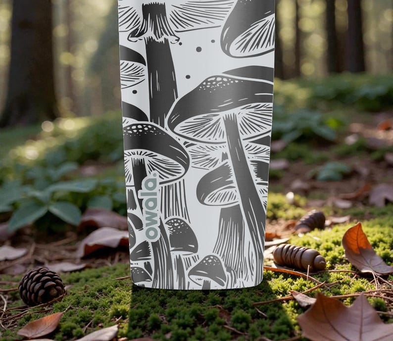 Graverad svampskog Owala SmoothSip Slider isolerad rostfri stålmugg – 355 ml 615 ml – mörk cottagecore kaffekopp bild 7
