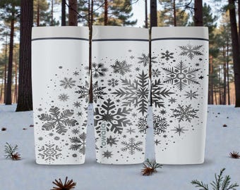 Engraved Snowflake Owala SmoothSip Slider Insulated Stainless Steel Tumbler – Winter Snowfall Pattern Cozy Cold Weather Cup