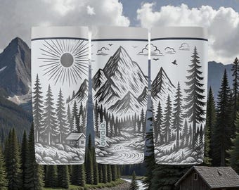 Engraved Mountain Landscape Owala SmoothSip Slider Insulated Stainless Steel Tumbler – 12oz 20oz – Nature Adventure Drinkware Gift