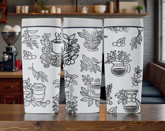 Botanical Coffee Engraved SmoothSip Insulated Stainless Steel Tumbler – 12oz 20oz – Cozy Café Coffee Cup Gift