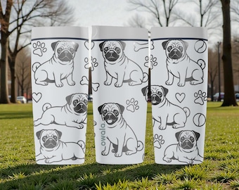 Pug Engraved Owala SmoothSip Slider Insulated Stainless Steel Tumbler – 12oz 20oz – Cute Dog Lover Gift