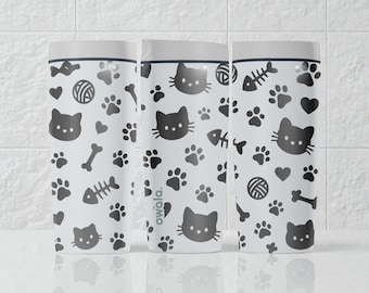 Cute Cat Icons Engraved Owala SmoothSip Slider Insulated Stainless Steel Tumbler – 12oz 20oz – Minimal Cat Pattern Cup – Cat Lover Gift