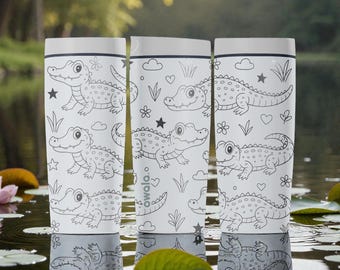 Gobelet isolé en acier inoxydable SmoothSip avec gravure crocodile - 12 oz 20 oz - Tasse à café cadeau motif animal