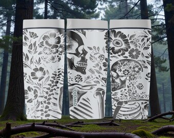 Gravierte Blumenschädel Owala SmoothSip Slider isolierte Edelstahlbecher - gotisches botanisches ästhetisches Geschenk