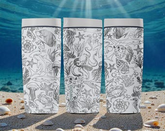 Gravierte Ocean Life Owala SmoothSip Slider Edelstahl-Kaffeebecher - 12oz 20oz - Sea Creature Beach Cup