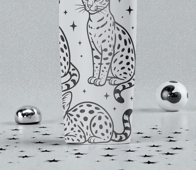 Savannah Cat Graverad Owala SmoothSip Slider Isolerad Rostfri Stålmugg – 355 ml 600 ml – Prickig Exotisk Kattmugg – Present till Kattälskare bild 8