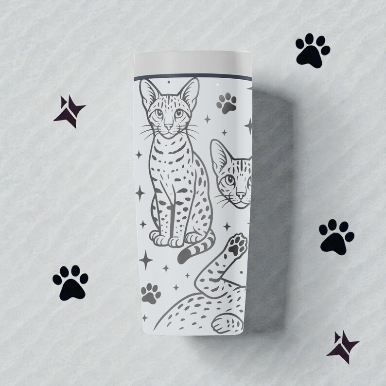 Savannah Cat Graverad Owala SmoothSip Slider Isolerad Rostfri Stålmugg – 355 ml 600 ml – Prickig Exotisk Kattmugg – Present till Kattälskare bild 4