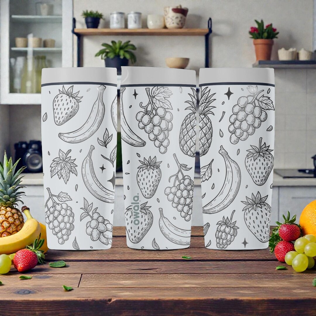 Engraved Fruit Pattern Owala Smoothsip Slider Insulated Stainless