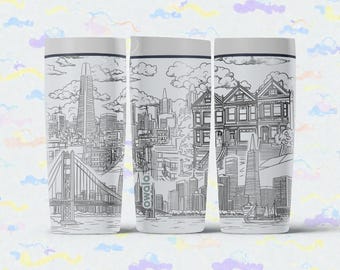 Engraved San Francisco Cityscape Owala SmoothSip Slider Insulated Stainless Steel Tumbler – SF Skyline Gift