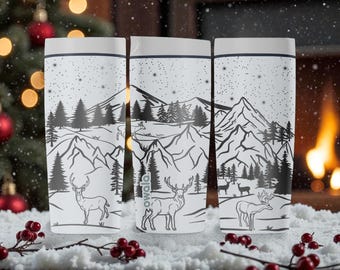 Winter Mountain Deer Owala SmoothSip Slider Edelstahlbecher - 12oz 20oz - Nature Forest Holiday Cup