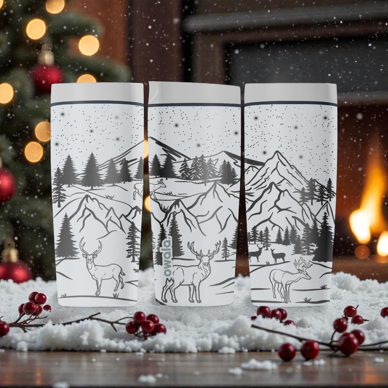 Winter Mountain Deer Owala Smoothsip Slider Insulated Stainless