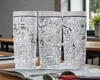 Back to School SmoothSip Slider Insulated Stainless Steel Coffee Tumbler – 12oz 20oz – Teacher & Student Line Art Cup