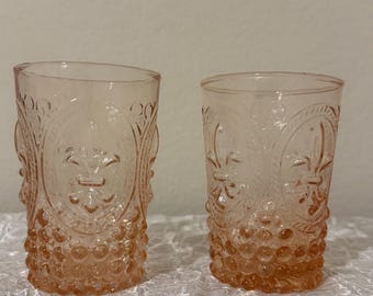 Set of 2 Rachel Ashwell Shabby Chic Pink Embossed Glass Drinking Cups