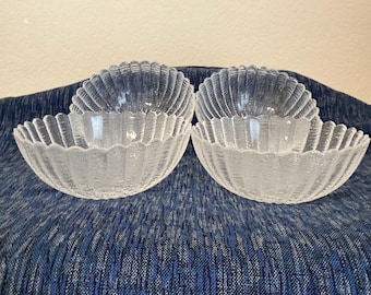 Ribbed Scalloped Glass Bowls, Set of 4, Vintage Japanese Dessert/Salad Bowls