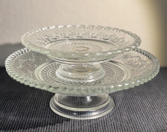 Vintage Clear Glass Pedestal Stands, Set of 2 Separate Dessert Display Stands