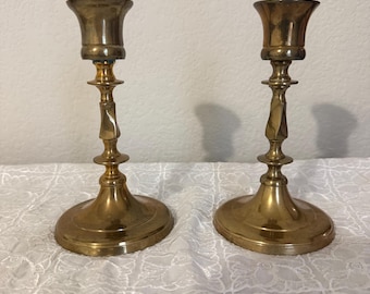Vintage Indian Brass Candlesticks, Set of 2