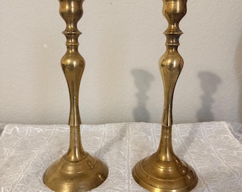 Vintage Tall Brass Candlesticks, Set of 2
