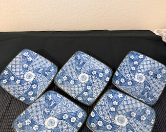Set of 5 Japanese blue -and-white ceramic side dishes