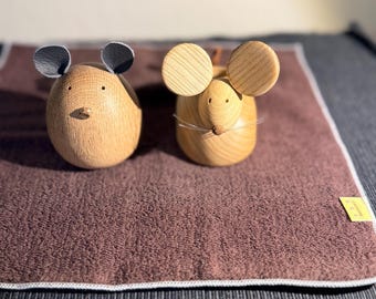 Vintage Japanese Wooden Mice: 1 Figurine & 1 Pen Holder Set