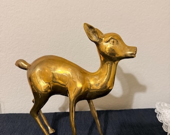 Vintage Solid Brass Deer Figurine, Mid-Century Modern Fawn