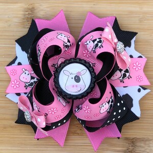Pink And Black Boutique Cow Hair Bow image 1