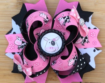 Pink And Black Boutique Cow Hair Bow