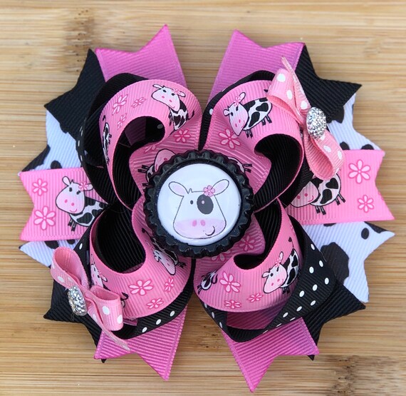 Pink And Black Boutique Cow Hair Bow