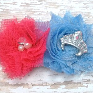 Princess Headband Hair Bow - Girls, Toddler, Baby Pink And Blue Hair Bow Headband