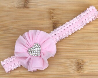 Pink Chiffon Baby Girls Headband Hair Bow
