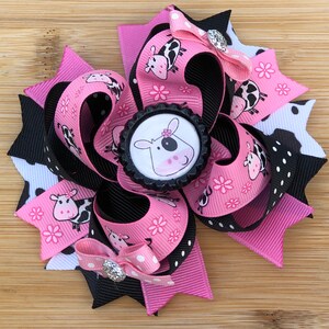 Pink And Black Boutique Cow Hair Bow image 2