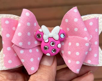 Pink Polka Dot Mouse Hair Bow: Baby Toddler Girl Alligator Clip
