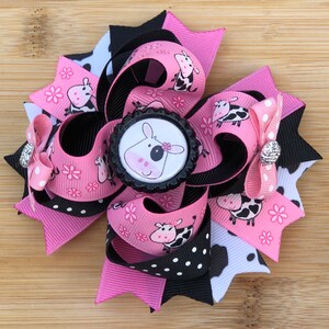 Pink And Black Boutique Cow Hair Bow image 3