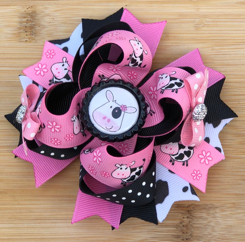 Pink And Black Boutique Cow Hair Bow image 3