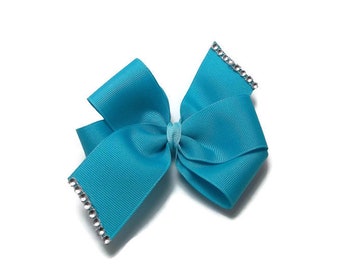 Blue Pinwheel Hair Bow