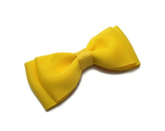 Yellow Grosgrain Ribbon Hair Bow: Tuxedo Style Alligator Clip