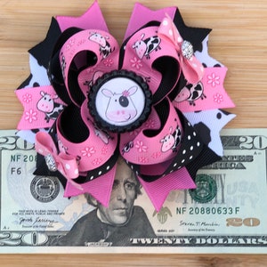 Pink And Black Boutique Cow Hair Bow image 4