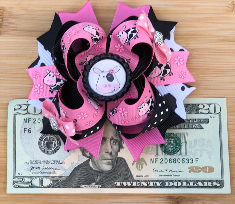 Pink And Black Boutique Cow Hair Bow image 4