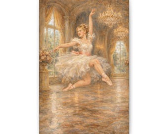 Vintage Ballerina Painting Canvas 8 inch x 12 inch Wall Art | Classic Romantic Dancer Wall Art