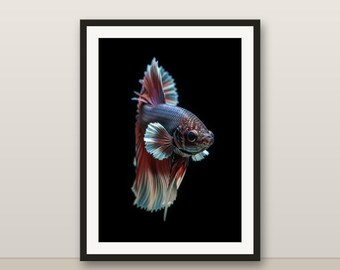 Betta Fish Wall Art, Photorealistic Betta Fish Print, Animal Portrait, Printable Digital Download, Home Decor