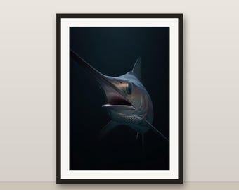 Swordfish Wall Art, Photorealistic Swordfish Print, Animal Portrait, Printable Digital Download, Home Decor