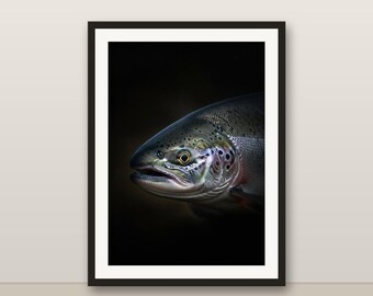Salmon Wall Art, Photorealistic Salmon Print, Animal Portrait, Printable Digital Download, Home Decor
