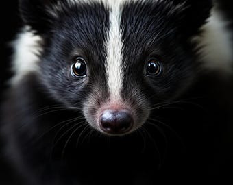 スカンクのウォールアート、白黒の動物プリント、4K/8Kデジタルダウンロード、野生動物の装飾プリント