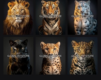 Väggkonst för vilda djur, stora katter, 18 tryck, lejon, tiger, leopard, gepard, 4K, 8K, safari, dekor, digital nedladdning