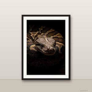 Reticulated Python Wall Art, Photorealistic Reticulated Python Print, Animal Portrait, Printable Digital Download, Home Decor