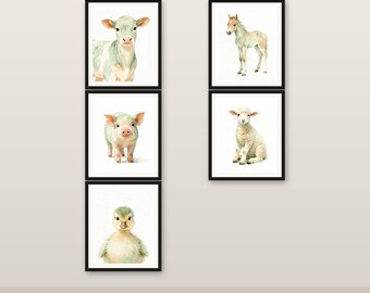 Bauernhof Tiere Kinderzimmer Set von 5, Aquarell druckbare Kunst, Kuh Pferd Schwein Schaf Ente, Baby Kinderzimmer Dekor, Instant Download
