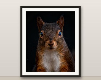 リスのウォールアート、写実的なリスのプリント、動物の肖像画、印刷可能なデジタルダウンロード、ホームデコレーション