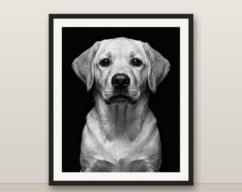 Black and White Labrador Puppy Wall Art, Labrador Puppy Print, Photorealistic Animal Portrait, Printable Digital Download