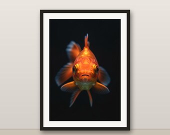Goldfish Wall Art, Photorealistic Goldfish Print, Animal Portrait, Printable Digital Download, Home Decor