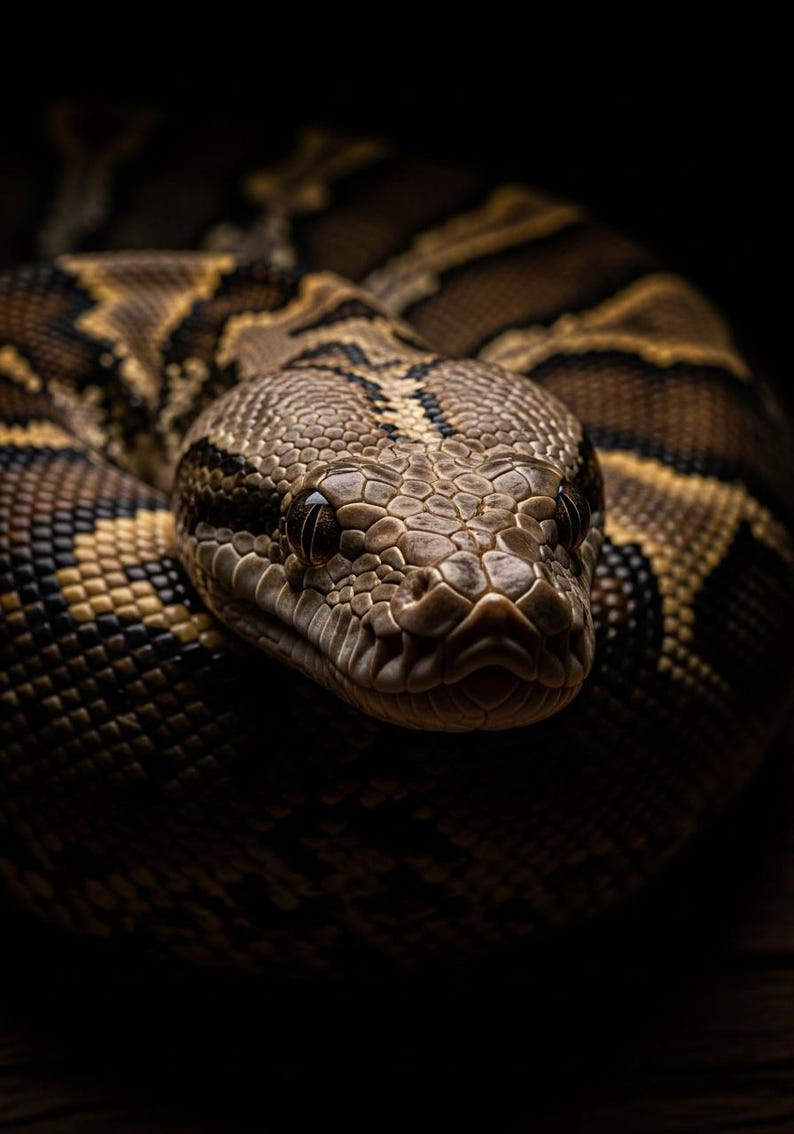 Reticulated Python Wall Art, Photorealistic Reticulated Python Print, Animal Portrait, Printable Dig